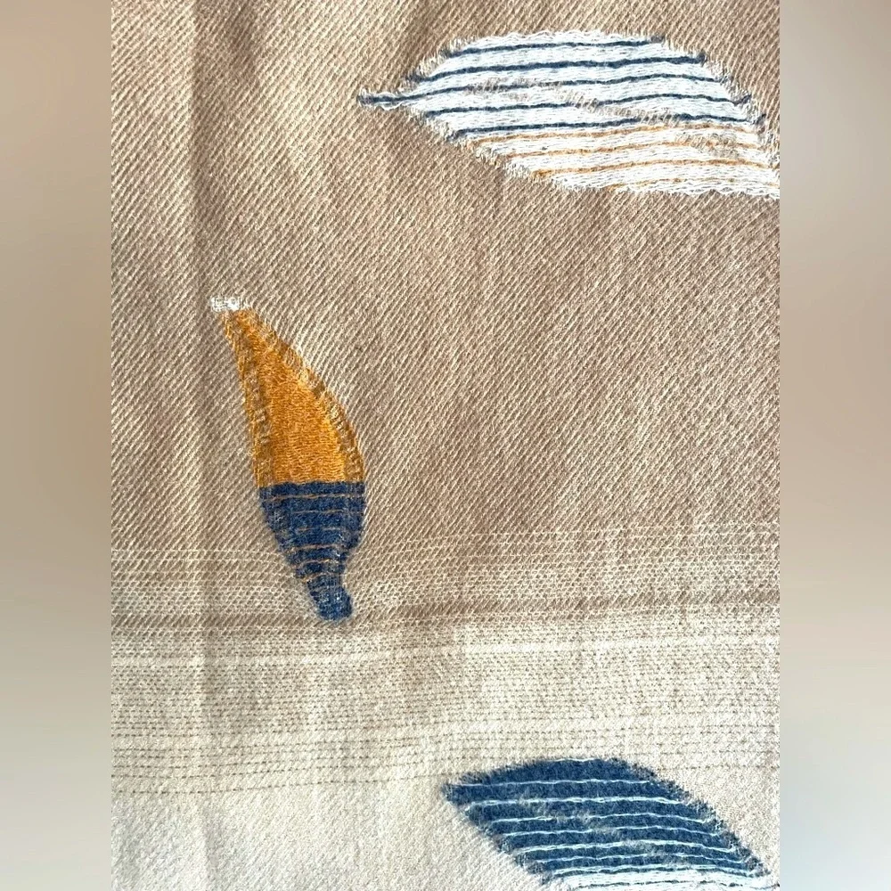 J Jill Scarf Blue Gold Leaves Natural Colored Gradient Background NWOT
